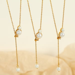 1 Piece Simple Series Simple Geometric Stainless Steel  Gold Color Artificial Pearl Women's Pendent Necklace h5 